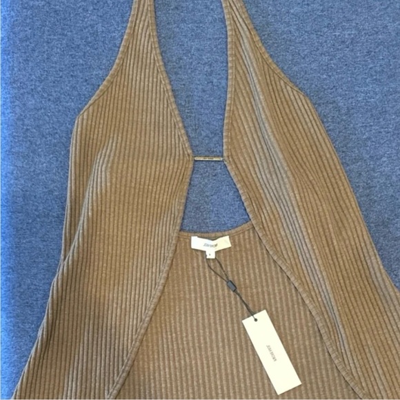 Joah Brown Khaki Ribbed Halter Top - Picture 8 of 12